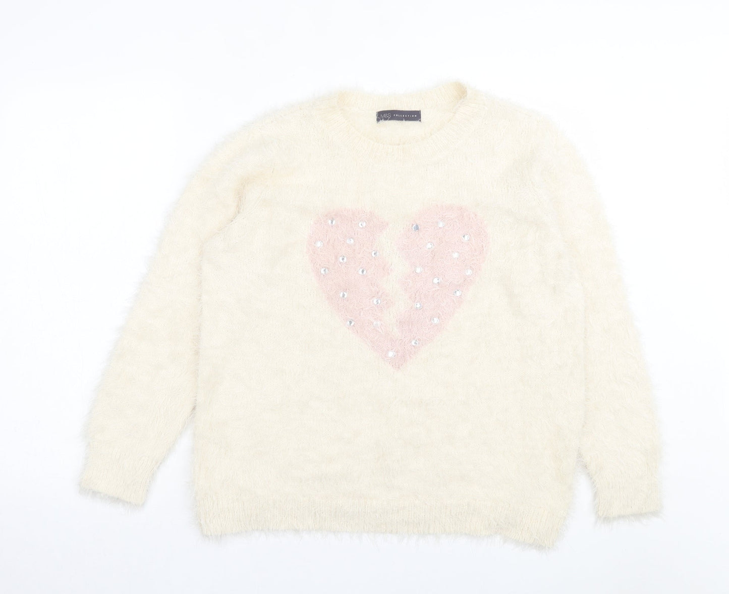 Marks and Spencer Womens Ivory Crew Neck Polyamide Pullover Jumper Size 18