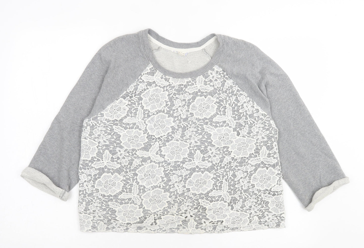 Falmer Womens Grey Floral Cotton Pullover Sweatshirt Size 14 Pullover