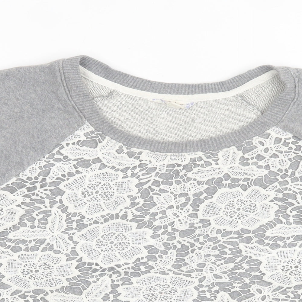 Falmer Womens Grey Floral Cotton Pullover Sweatshirt Size 14 Pullover