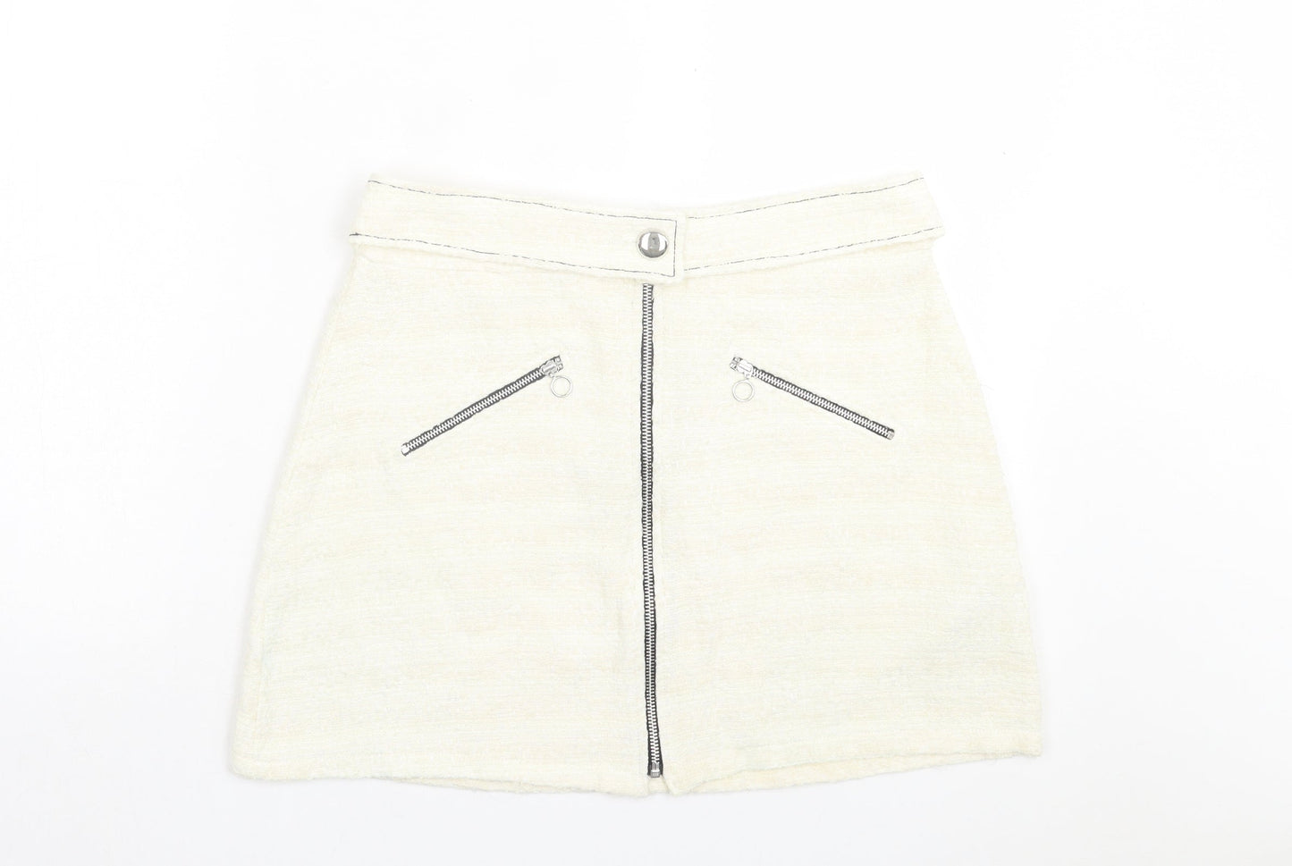 Zara Womens Ivory Polyester A-Line Skirt Size L Zip