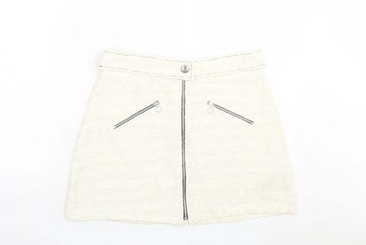 Zara Womens Ivory Polyester A-Line Skirt Size L Zip