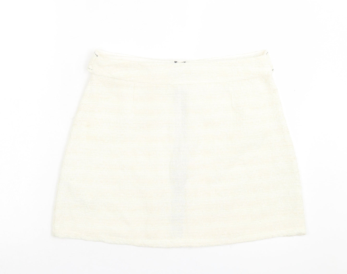 Zara Womens Ivory Polyester A-Line Skirt Size L Zip
