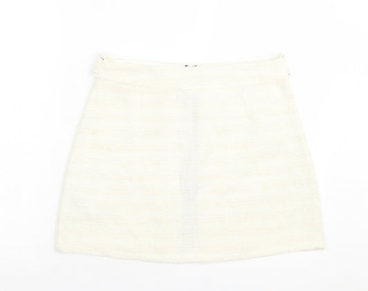 Zara Womens Ivory Polyester A-Line Skirt Size L Zip