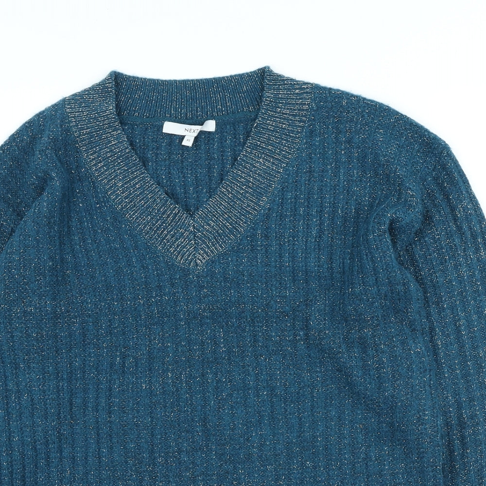 NEXT Womens Blue V-Neck Acrylic Pullover Jumper Size XS