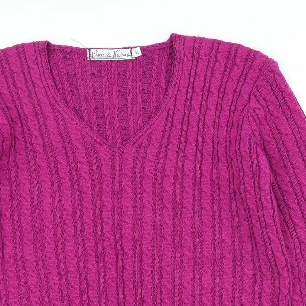Pure & Natural Womens Purple V-Neck Acrylic Pullover Jumper Size M