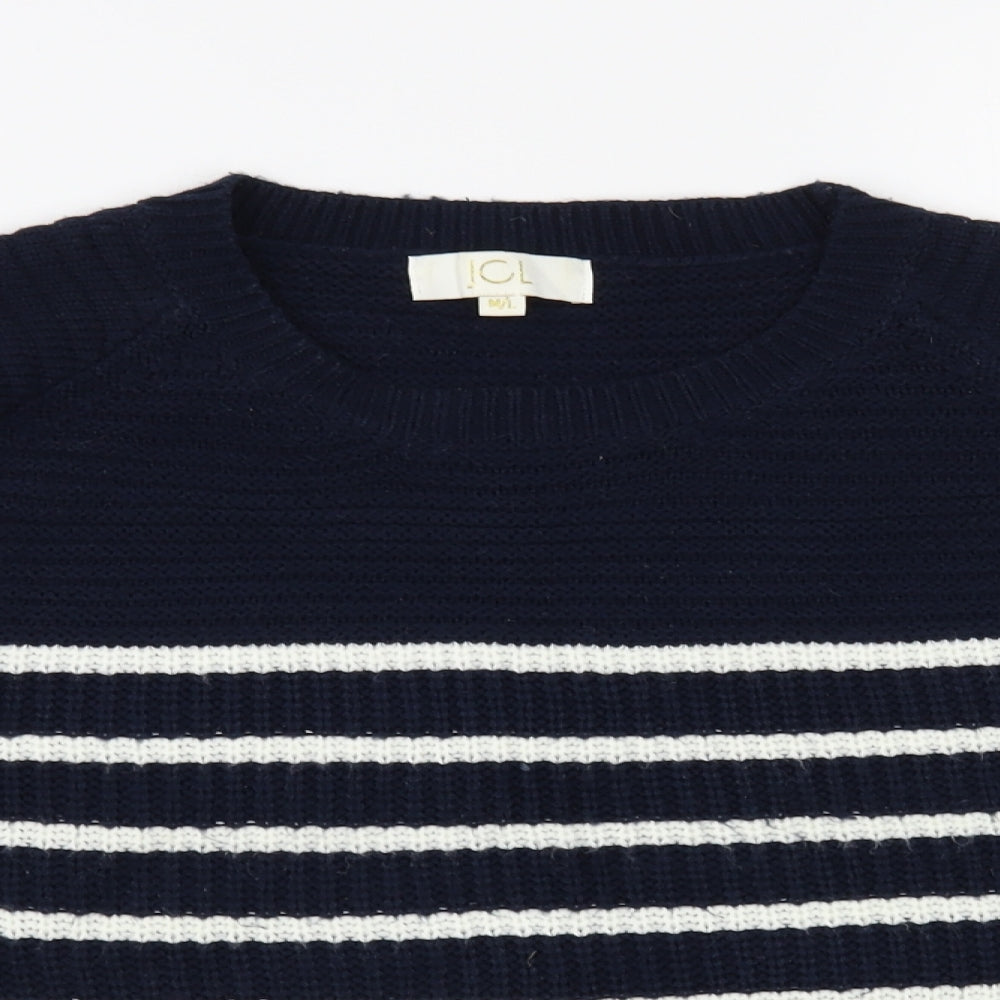 JCL Womens Blue Crew Neck Striped Acrylic Pullover Jumper Size M