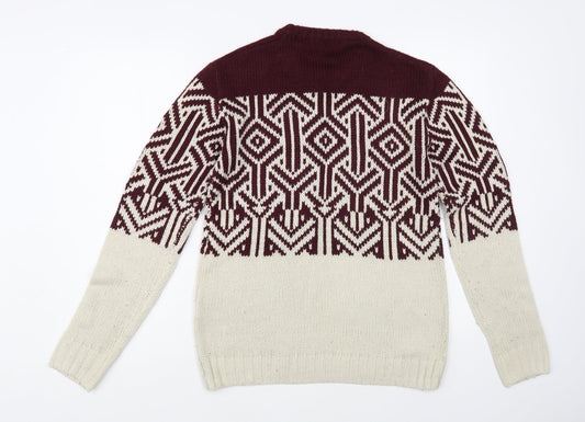 Cedar Wood State Mens Grey Crew Neck Geometric Acrylic Pullover Jumper Size S