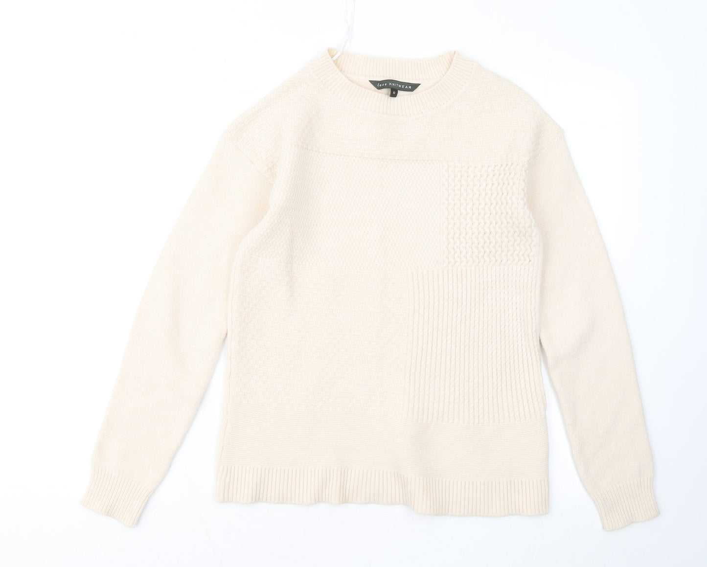 Bonmarché Womens Beige Round Neck Acrylic Pullover Jumper Size 10