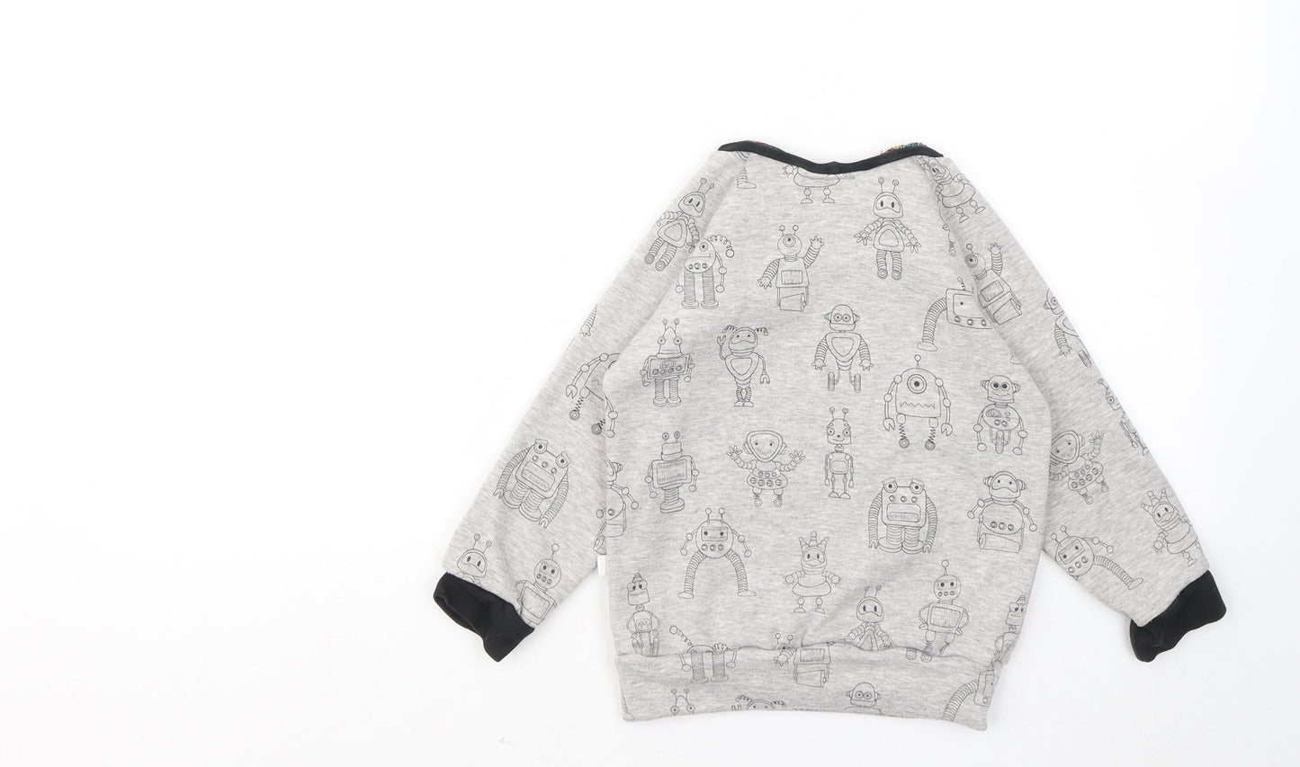 born wild Boys Grey Geometric Cotton Pullover Sweatshirt Size 4 Years - Robots