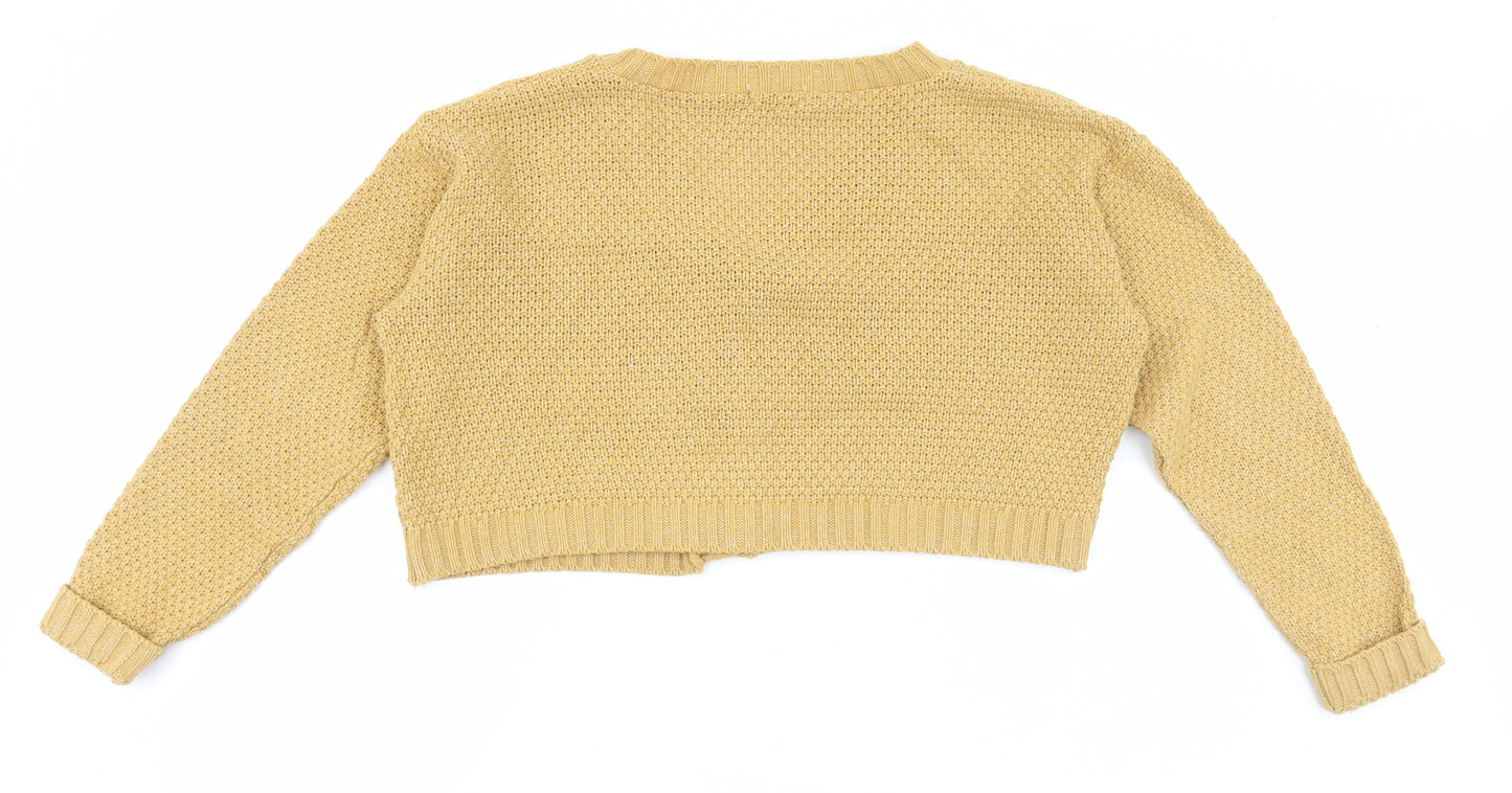 Rebellious Womens Yellow V-Neck Acrylic Cardigan Jumper Size S