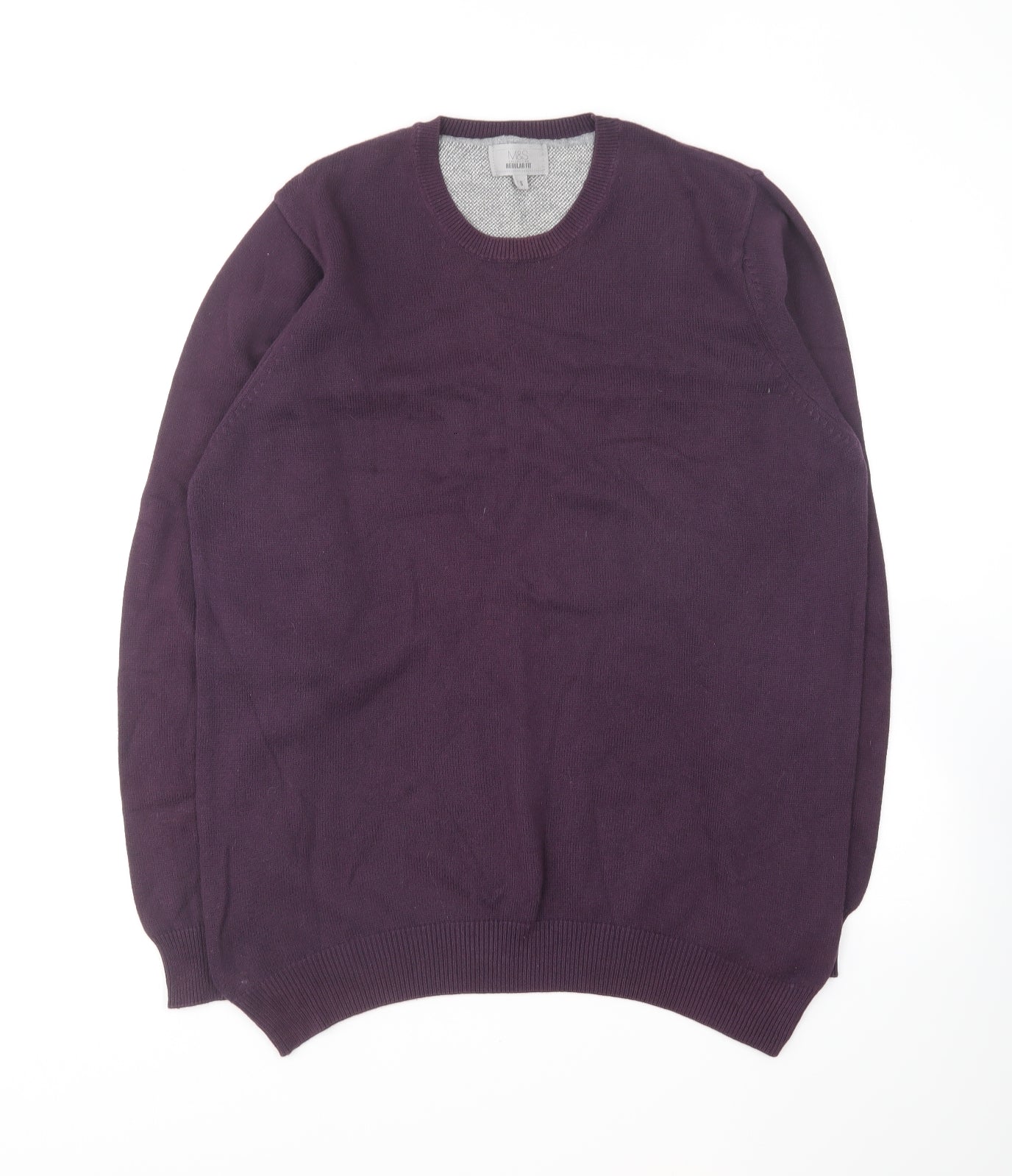 Marks and Spencer Mens Purple Round Neck Cotton Pullover Jumper Size S