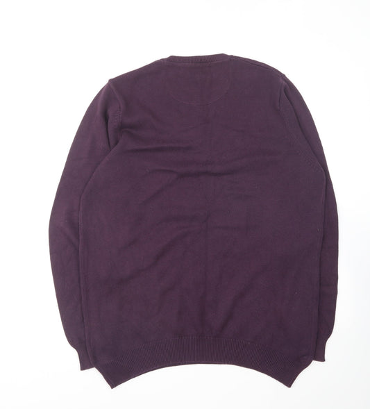Marks and Spencer Mens Purple Round Neck Cotton Pullover Jumper Size S