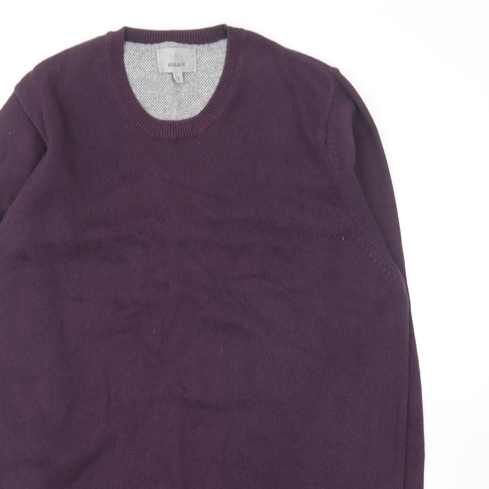Marks and Spencer Mens Purple Round Neck Cotton Pullover Jumper Size S