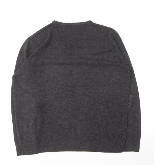 Easy Essential Mens Grey V-Neck Acrylic Pullover Jumper Size XL