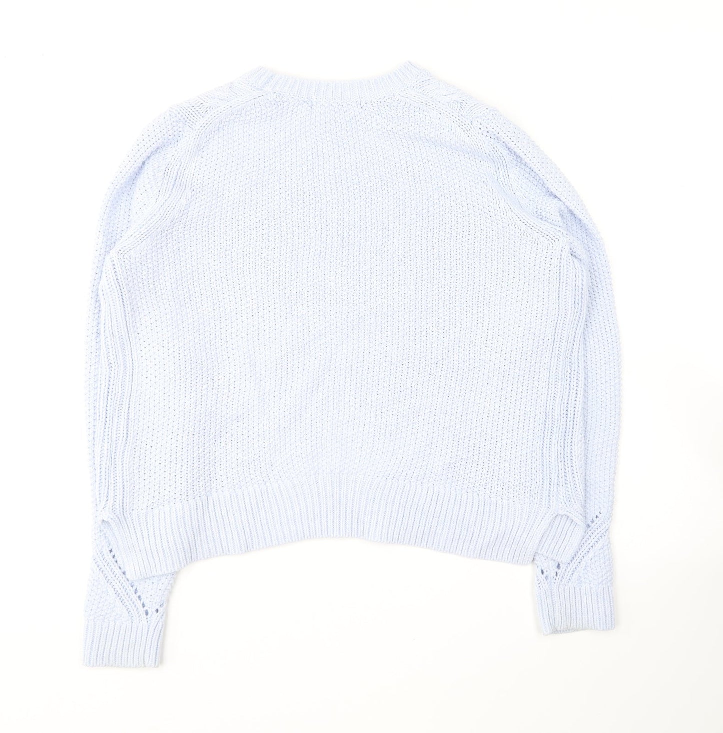 Marks and Spencer# Womens Blue Round Neck Cotton Pullover Jumper Size 14