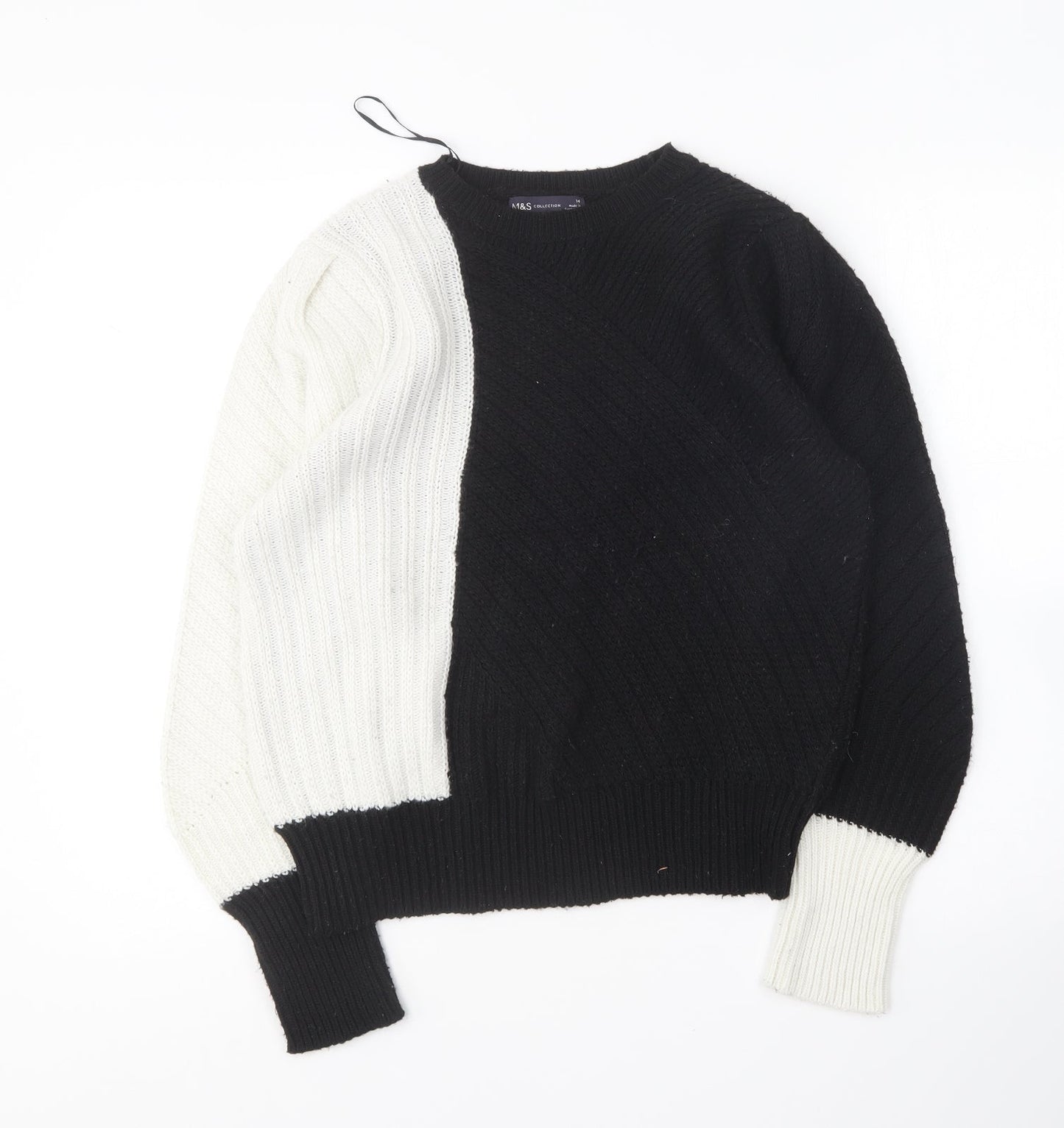 Marks and Spencer Womens Black Round Neck Polyester Pullover Jumper Size 14