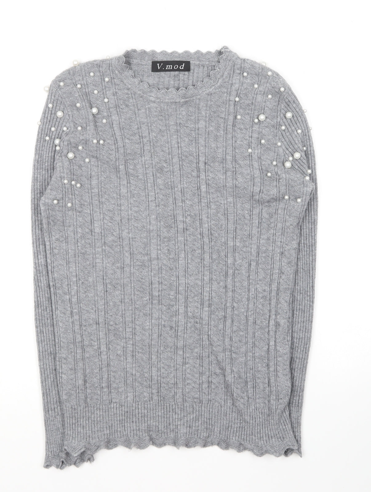 V. Mod Womens Grey Round Neck Cotton Pullover Jumper Size 10