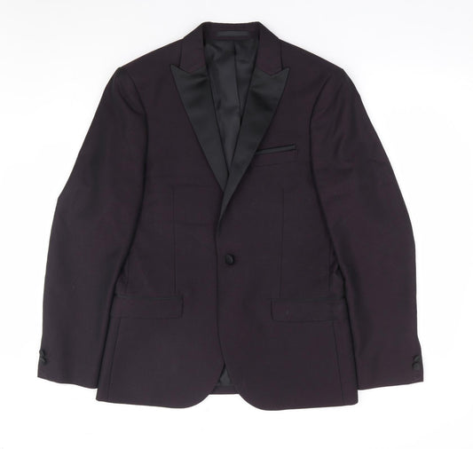 Moss London Mens Purple Geometric Polyester Jacket Suit Jacket Size 38