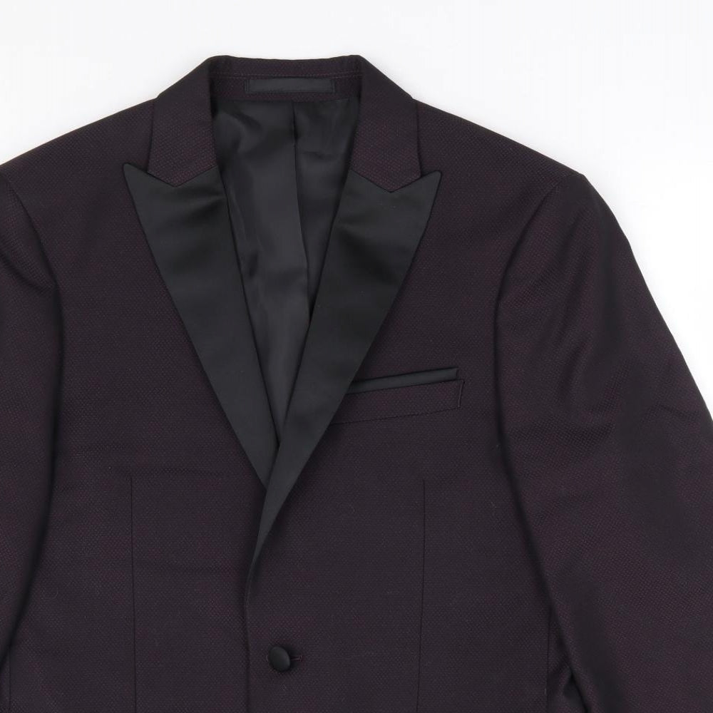 Moss London Mens Purple Geometric Polyester Jacket Suit Jacket Size 38