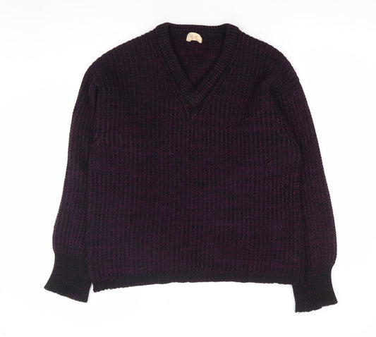 Worth Handframed Knitwear Mens Purple V-Neck Acrylic Pullover Jumper Size L