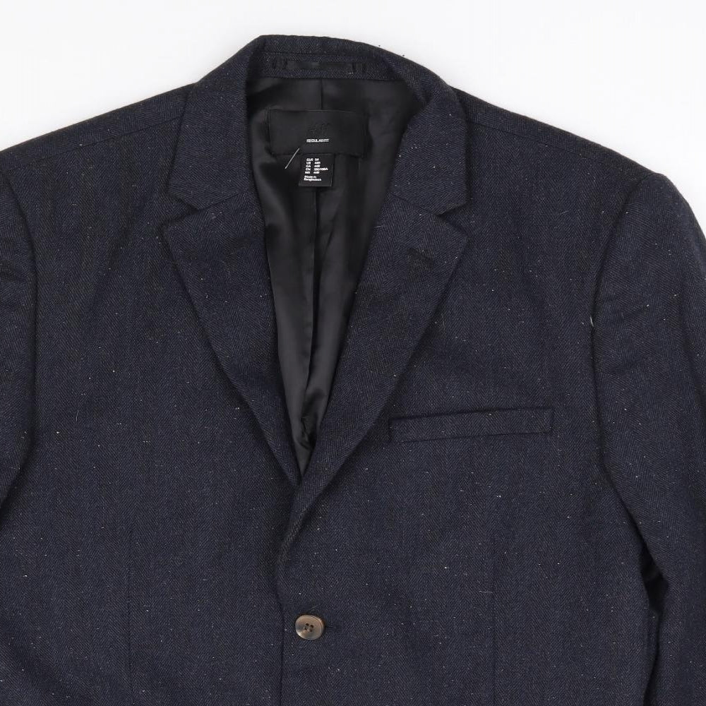 H&M Mens Blue Polyester Jacket Suit Jacket Size 44