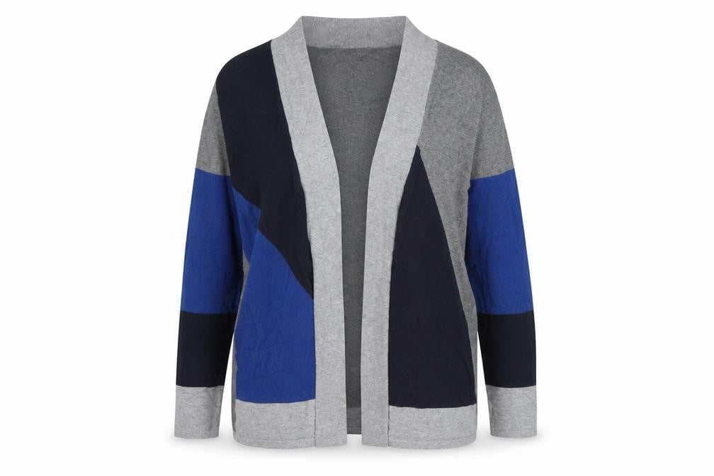 Bianca Womens Grey Round Neck Striped Viscose Cardigan Jumper Size 14