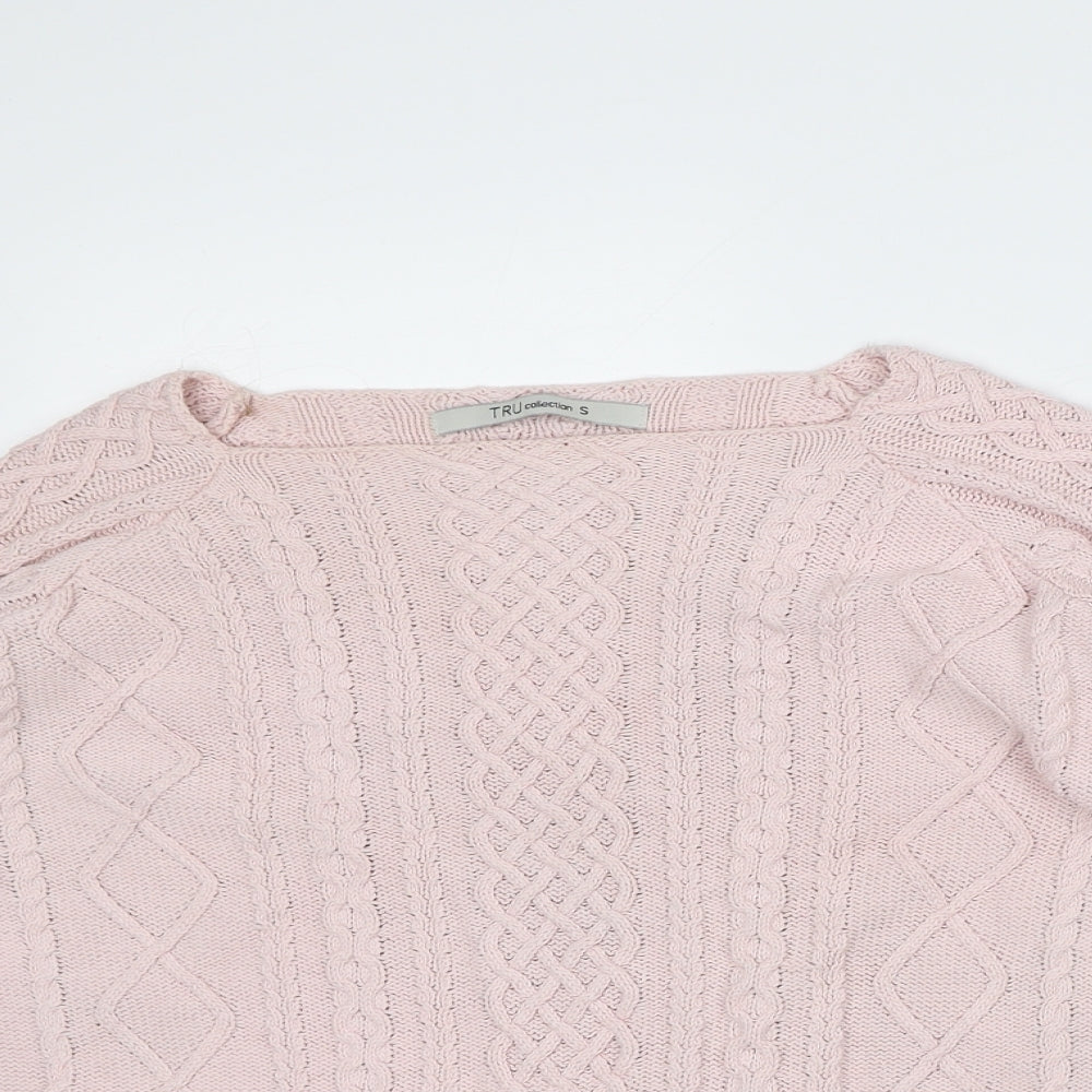 TRU Collection Womens Pink Round Neck Cotton Pullover Jumper Size S
