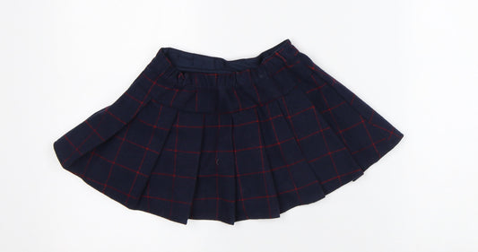 Preworn Girls Blue Check Polyester Pleated Skirt Size 18-24 Months