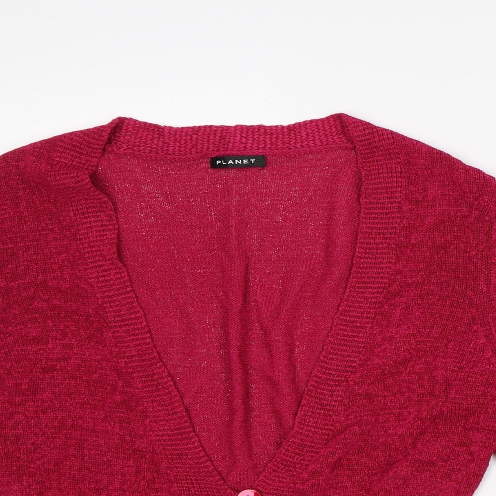 Planet Womens Pink V-Neck Polyester Cardigan Jumper Size S