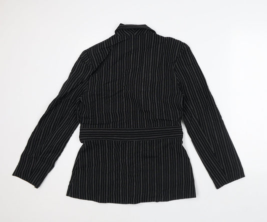 Independent Womens Black Striped Polyester Jacket Dress Size 12 Collared