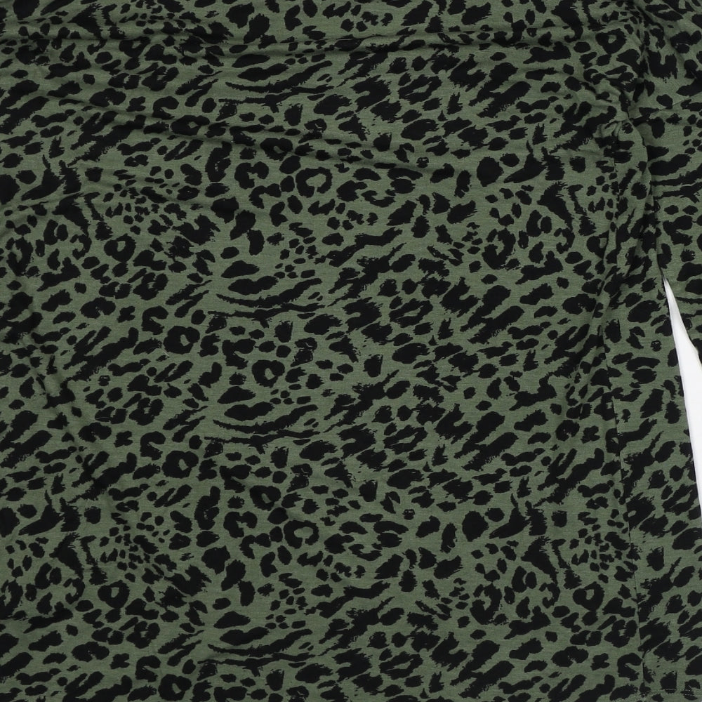 Papaya Womens Green Animal Print Viscose T-Shirt Dress Size S Round Neck