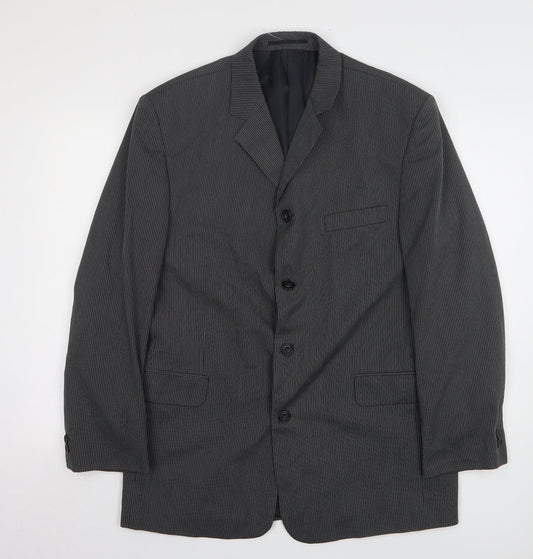 Willson Mens Grey Striped Polyester Jacket Suit Jacket Size 40