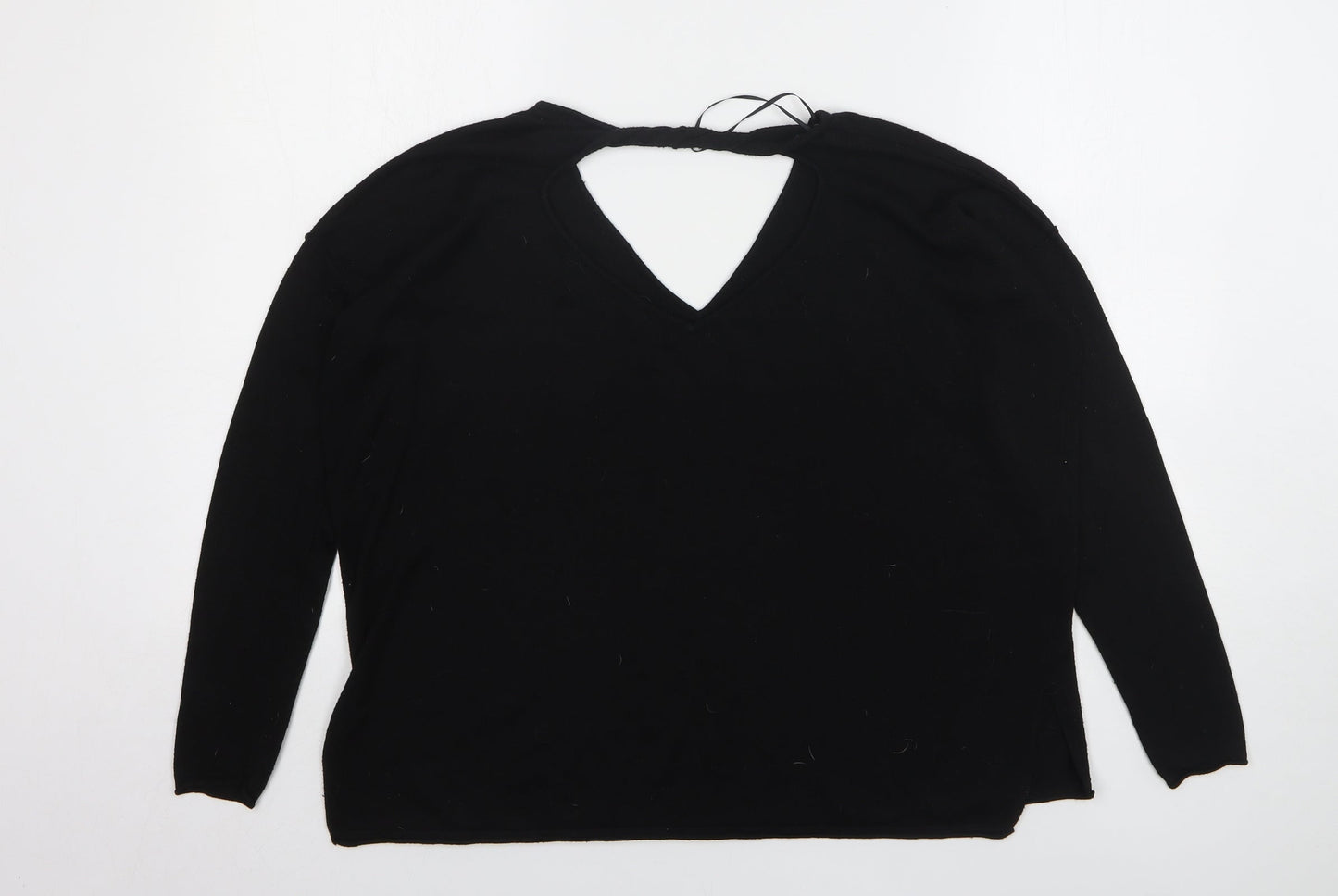 River Island Womens Black V-Neck Nylon Pullover Jumper Size 10