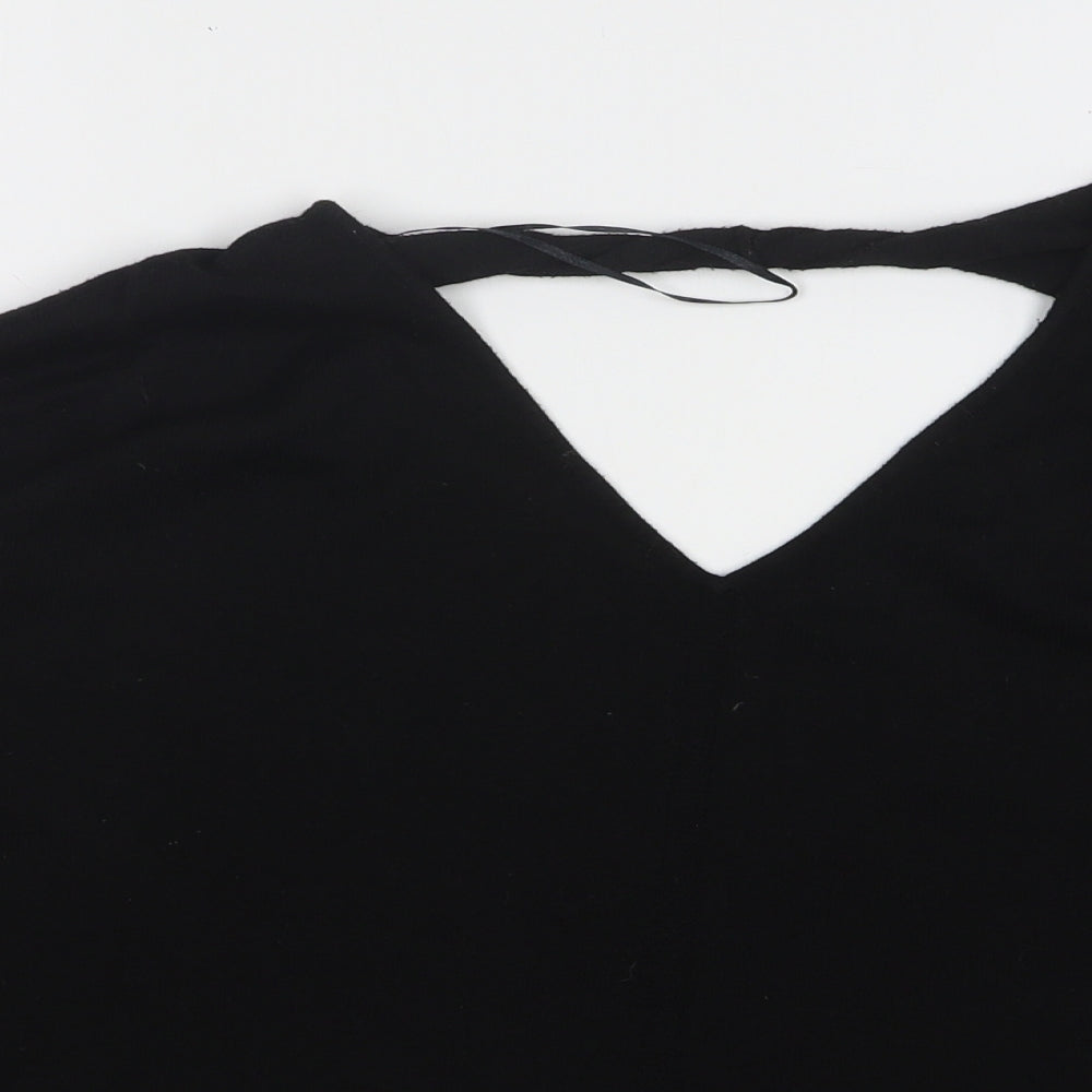 River Island Womens Black V-Neck Nylon Pullover Jumper Size 10