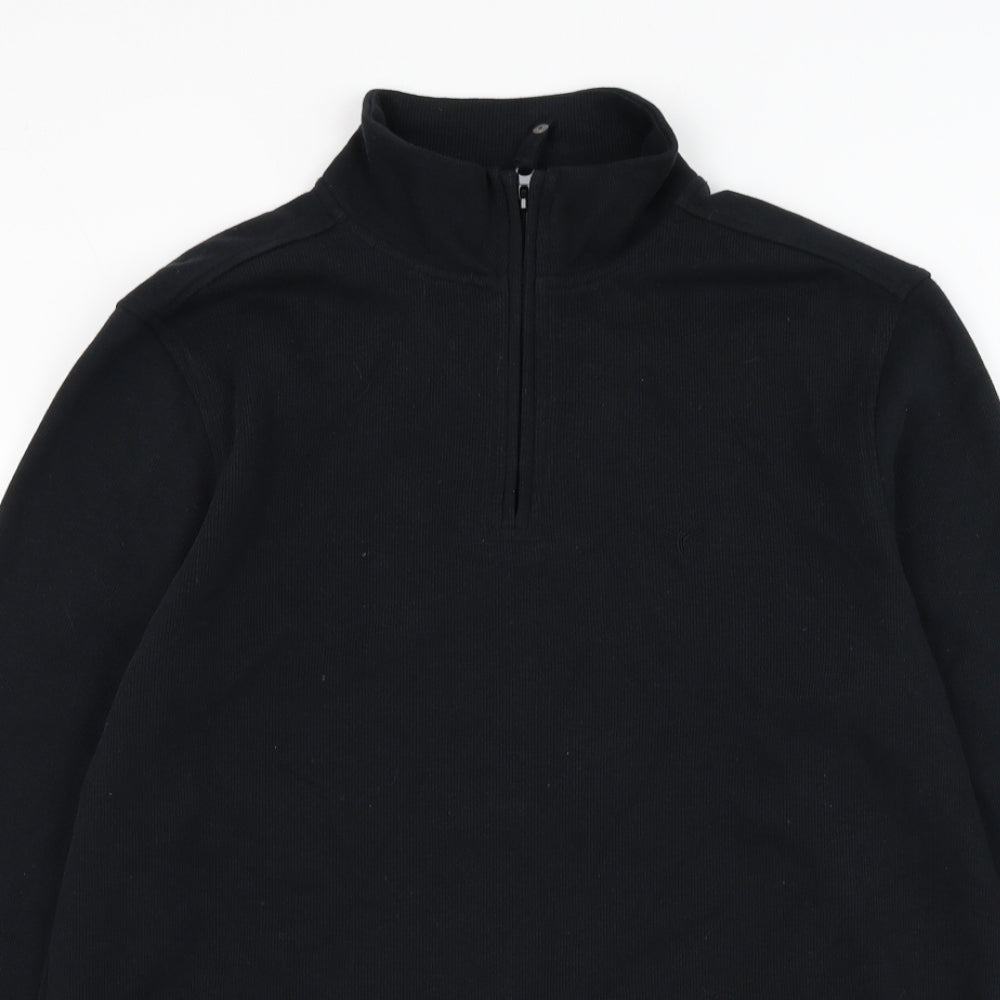 Morley Mens Black Mock Neck Cotton Henley Jumper Size L