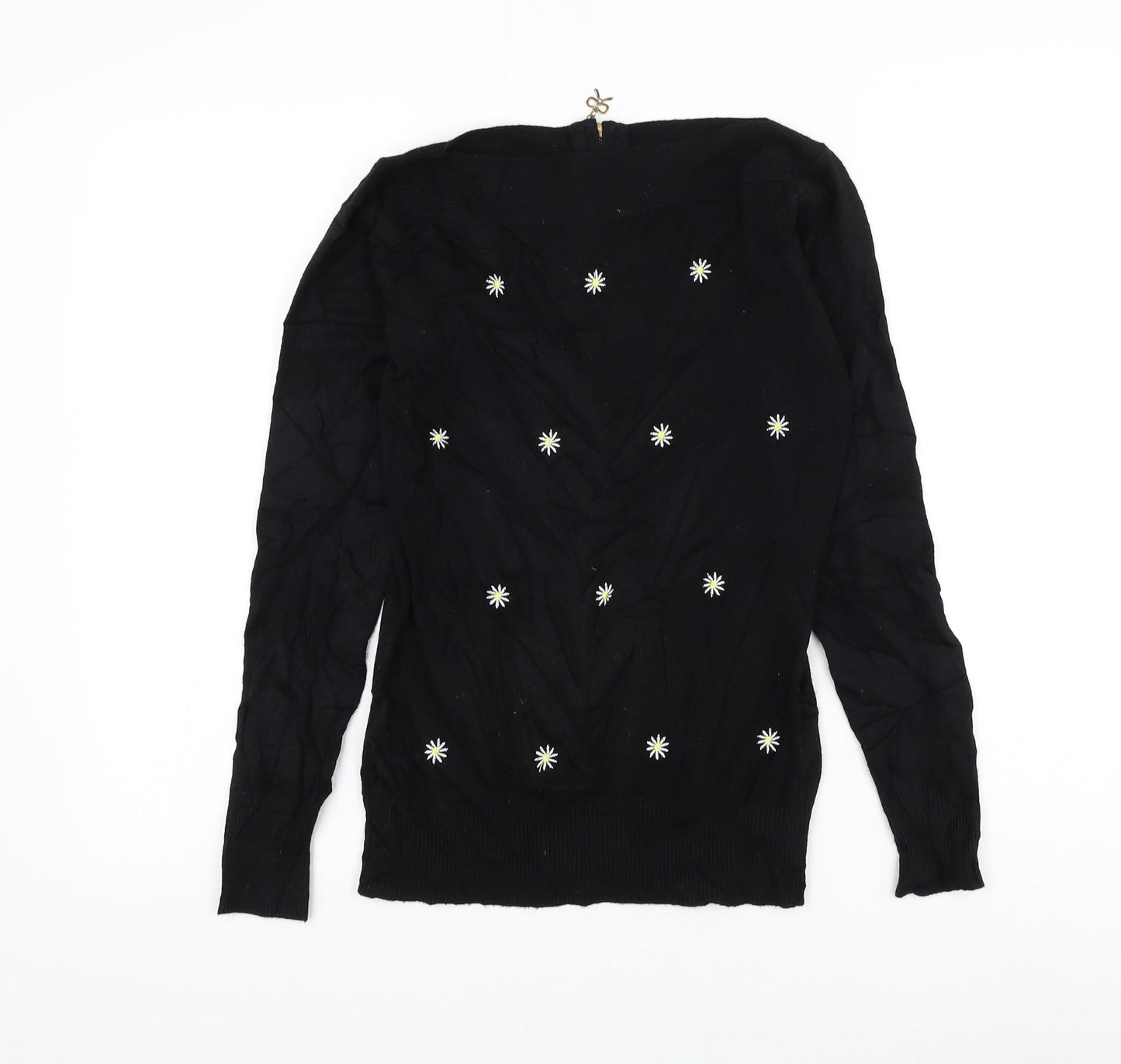 Finery Womens Black Round Neck Floral Polyamide Pullover Jumper Size S