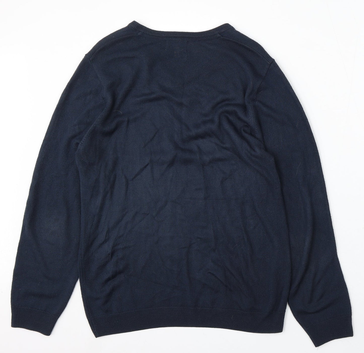 Marks and Spencer Mens Blue V-Neck Acrylic Pullover Jumper Size L