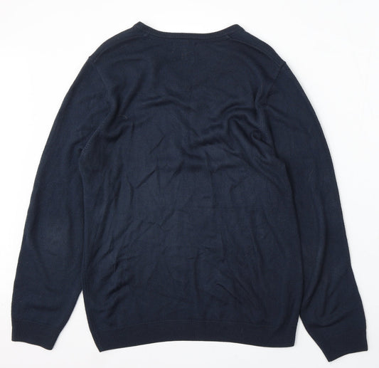 Marks and Spencer Mens Blue V-Neck Acrylic Pullover Jumper Size L