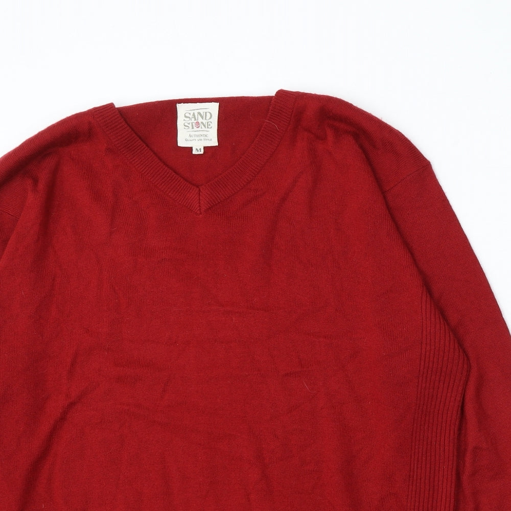 Sand Stone Mens Red V-Neck Acrylic Pullover Jumper Size M