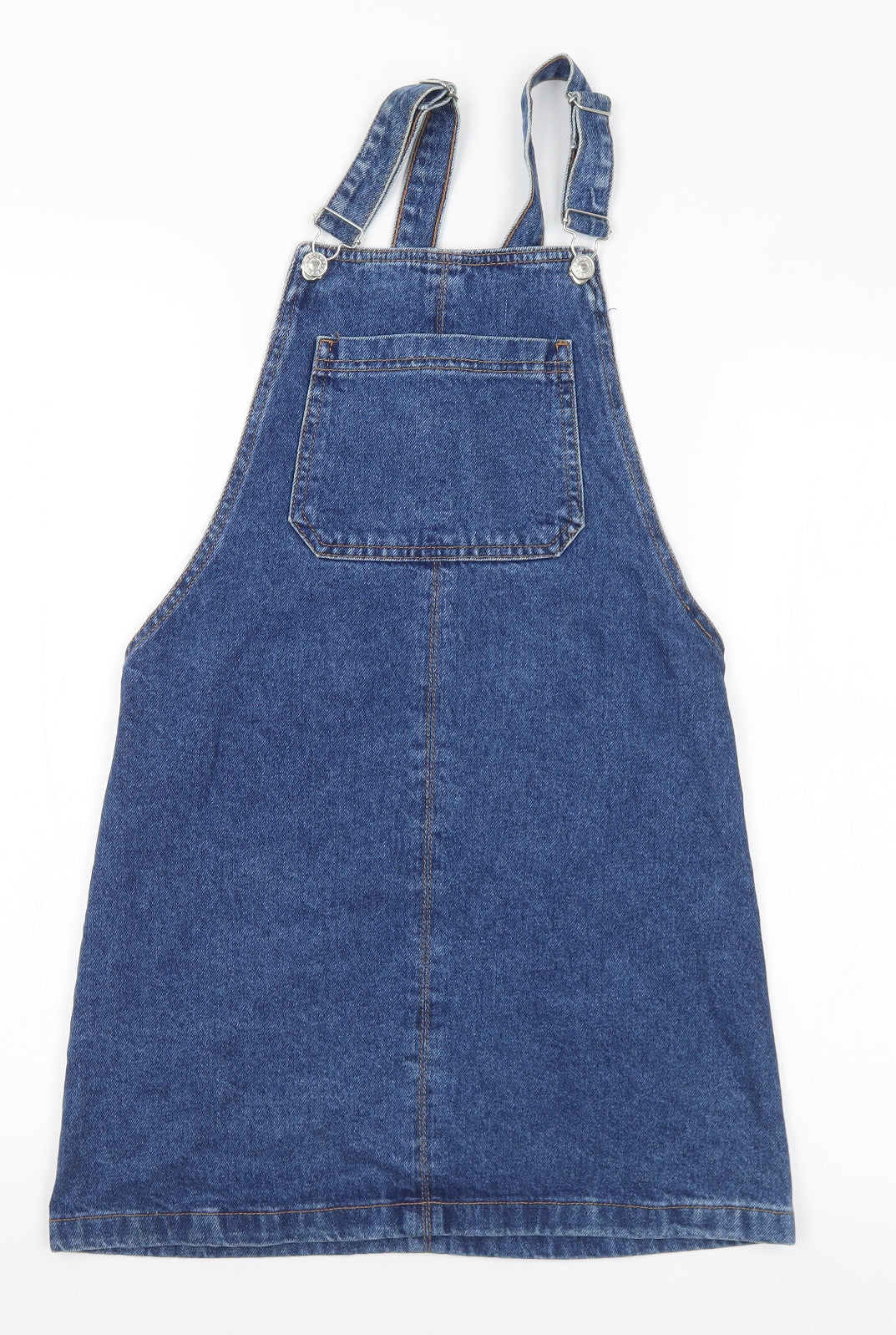 Topshop Womens Blue Cotton Pinafore/Dungaree Dress Size 6 Square Neck