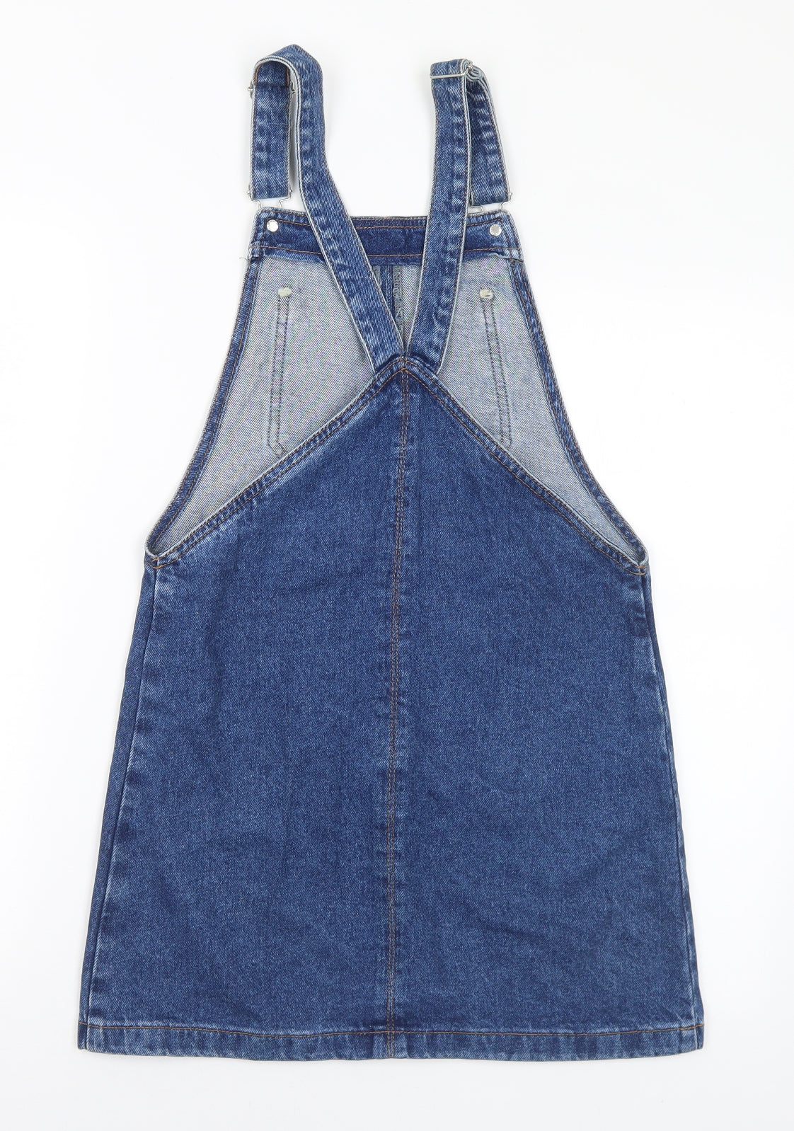Topshop Womens Blue Cotton Pinafore/Dungaree Dress Size 6 Square Neck