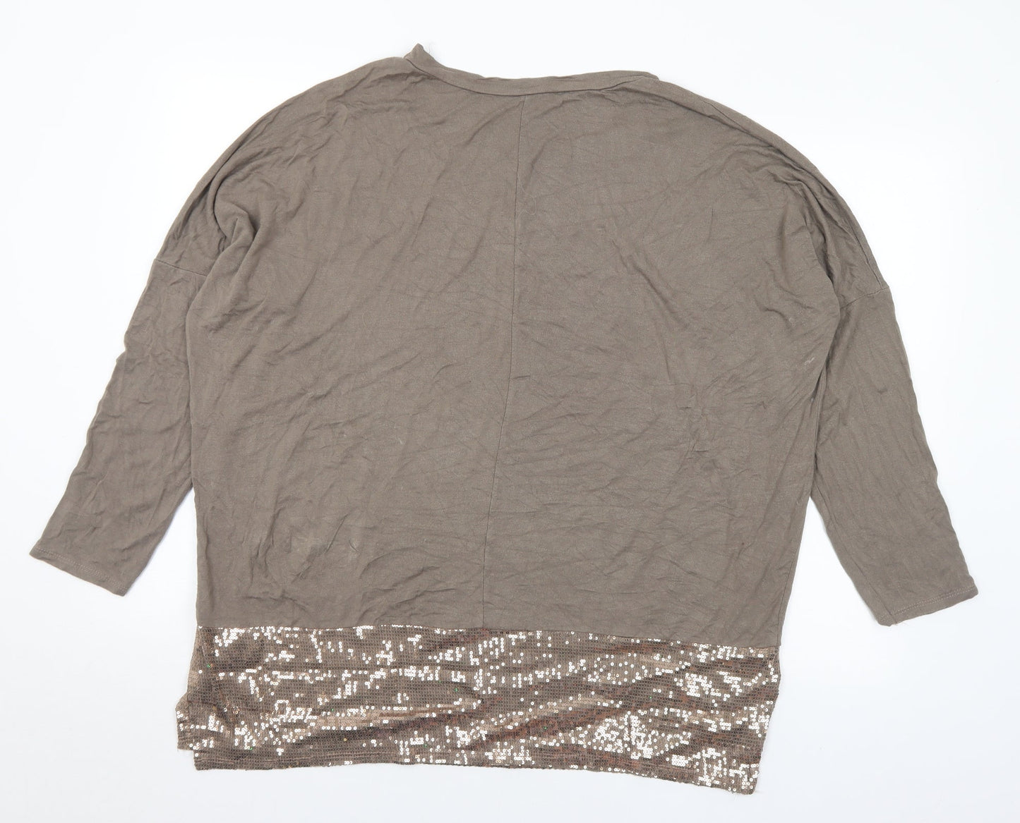 Preworn Womens Brown Viscose Basic Blouse Size XL Round Neck - Sequins