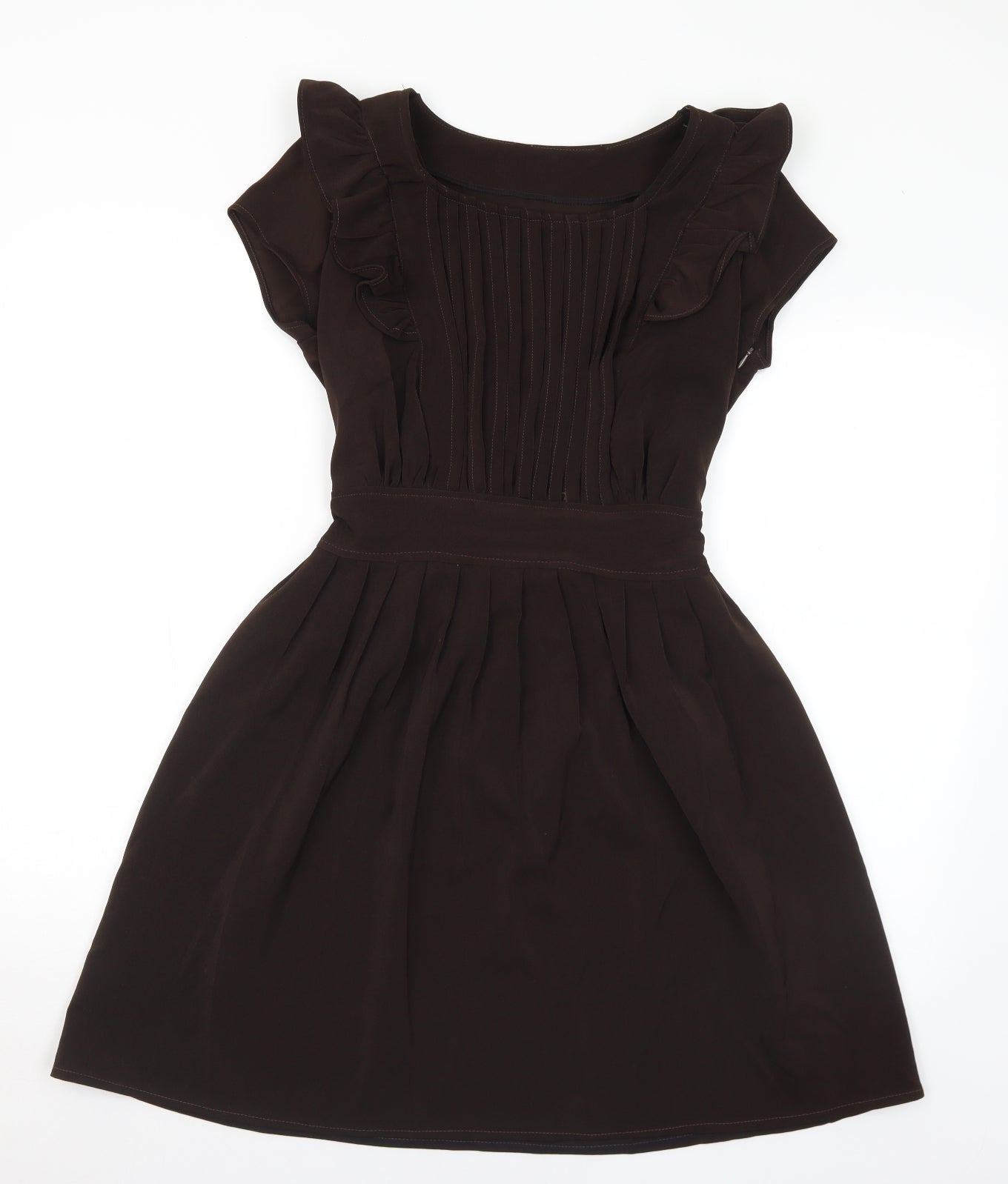 Preworn Womens Brown Polyester Fit & Flare Size M Round Neck