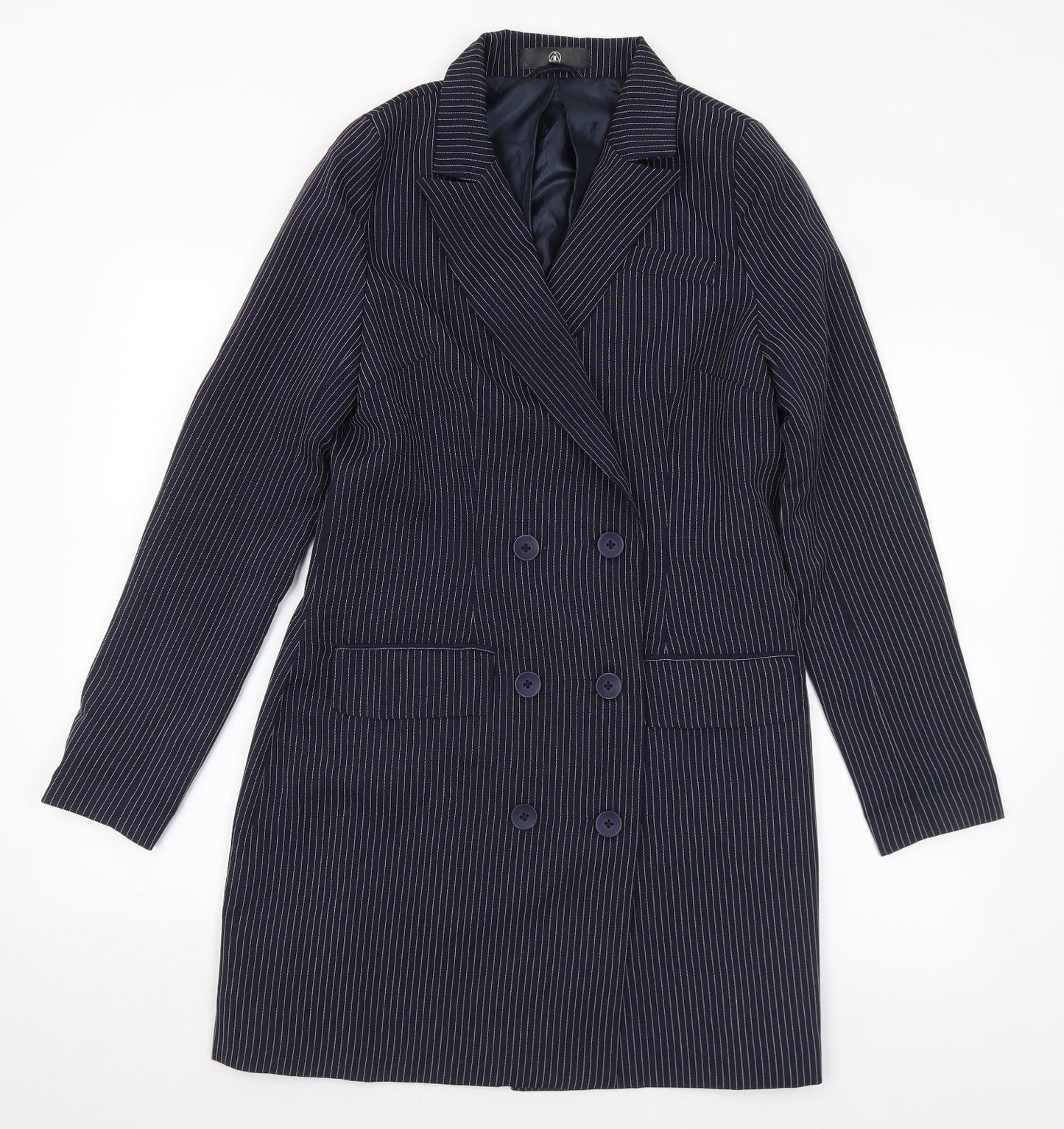 Missguided Womens Blue Striped Overcoat Jacket Size 14