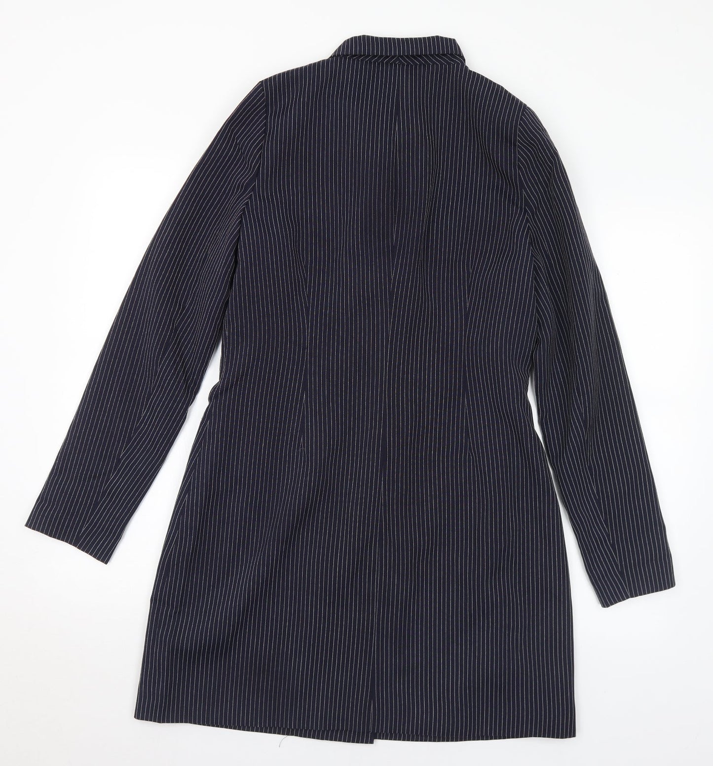Missguided Womens Blue Striped Overcoat Jacket Size 14