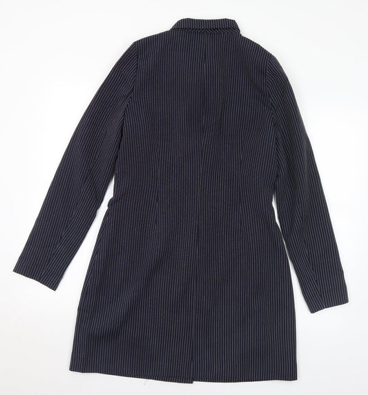 Missguided Womens Blue Striped Overcoat Jacket Size 14