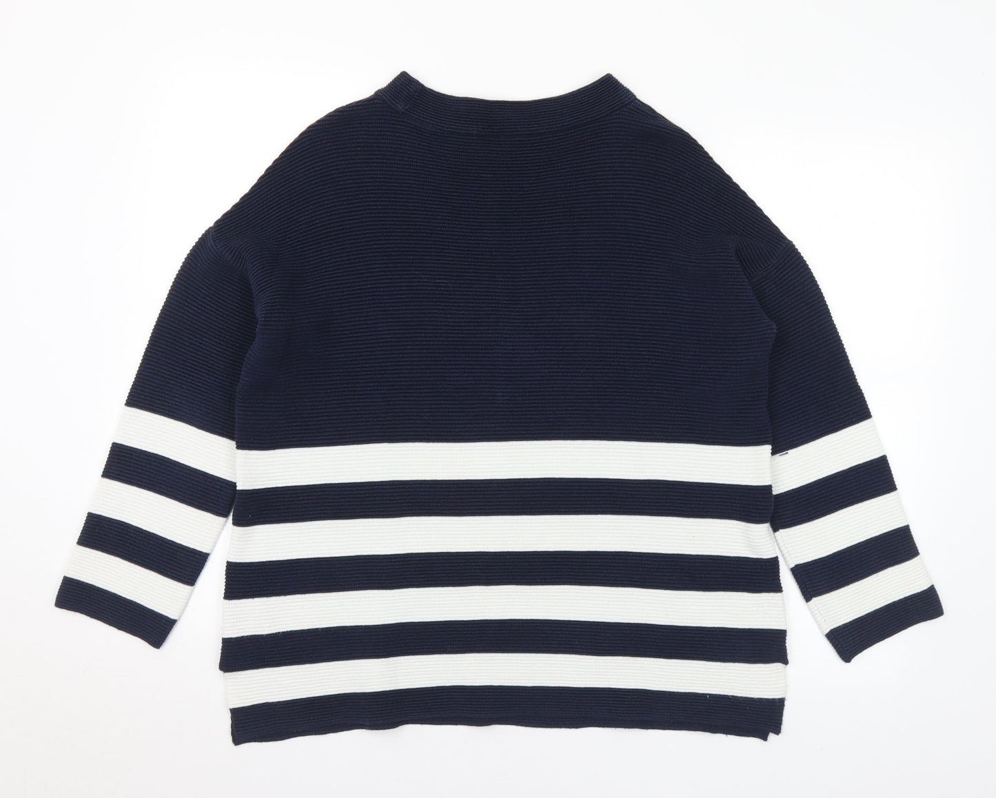 Wallis Womens Blue Mock Neck Striped Cotton Pullover Jumper Size S