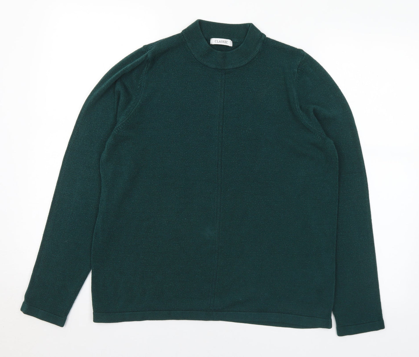 Classic Womens Green Mock Neck Acrylic Pullover Jumper Size 14