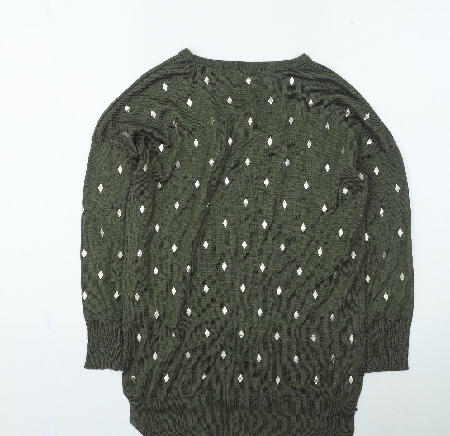 anthem Womens Green Round Neck Geometric Acrylic Pullover Jumper Size XS