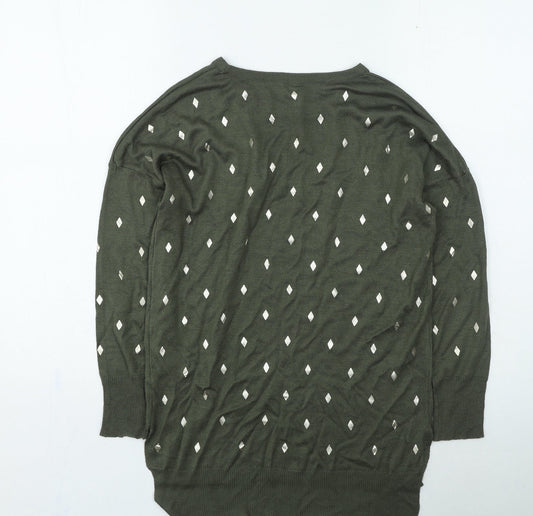 anthem Womens Green Round Neck Geometric Acrylic Pullover Jumper Size XS